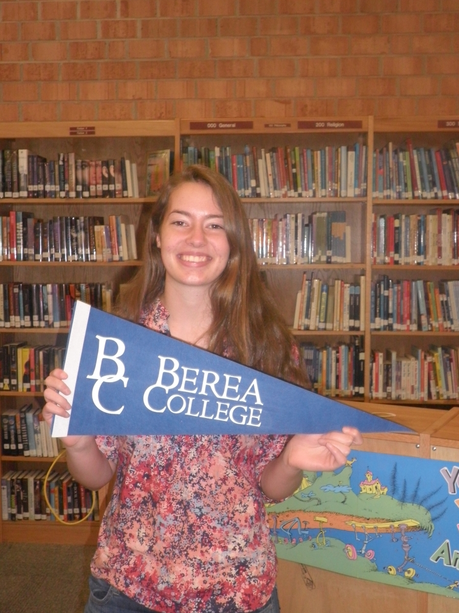 Katharine holding Berea College flag