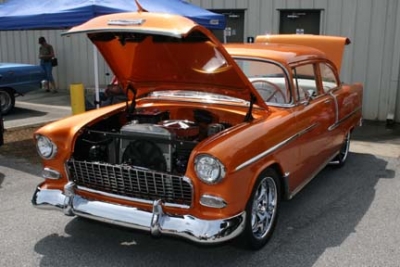 car with hood open