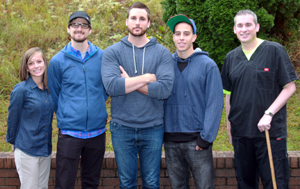 Photo of SCC respiratory therapy students Noah Jones, Benjamin Lackey, Zach Short, Samantha Campbell and Brent Holland