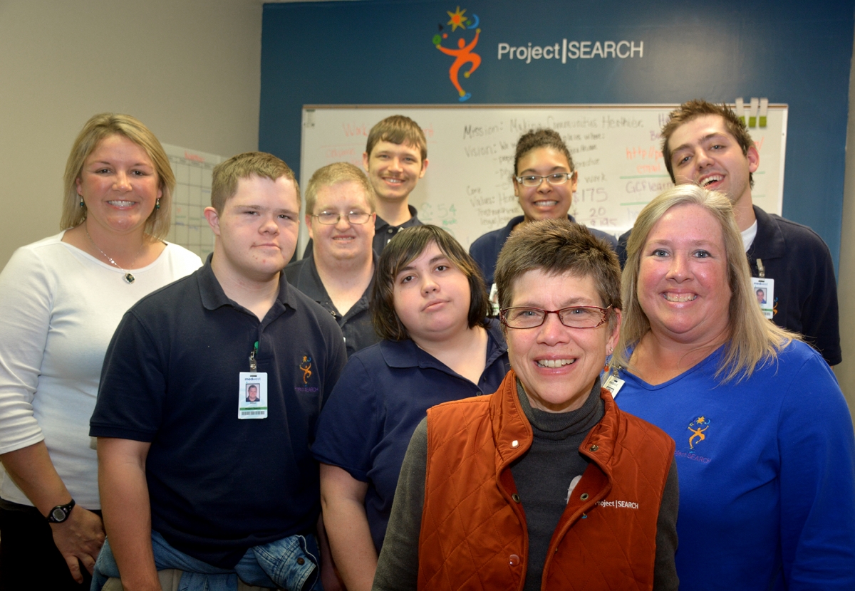 Photo of Project SEARCH® co-counder Susie Rutkowski recently visited Southwestern Community College’s program site and interns at Harris Regional Hospital.