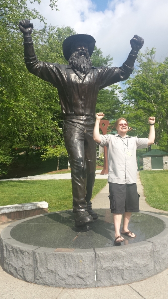 Southwestern Community College student James Howe and the App State mascot statue are both excited about the summer opportunities at App State.