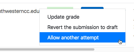 screenshot from Moodle highlighting option to "allow another attempt"