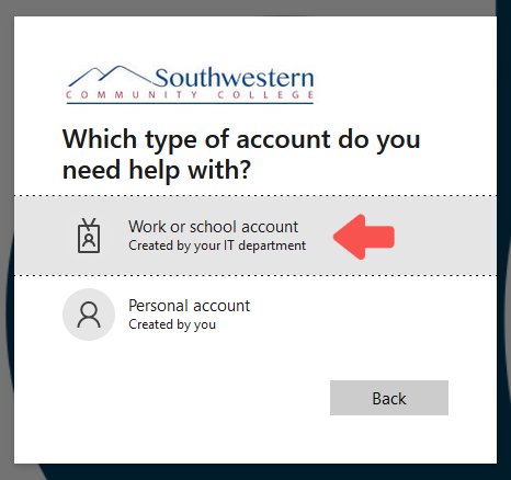 Seclect Work or school account 