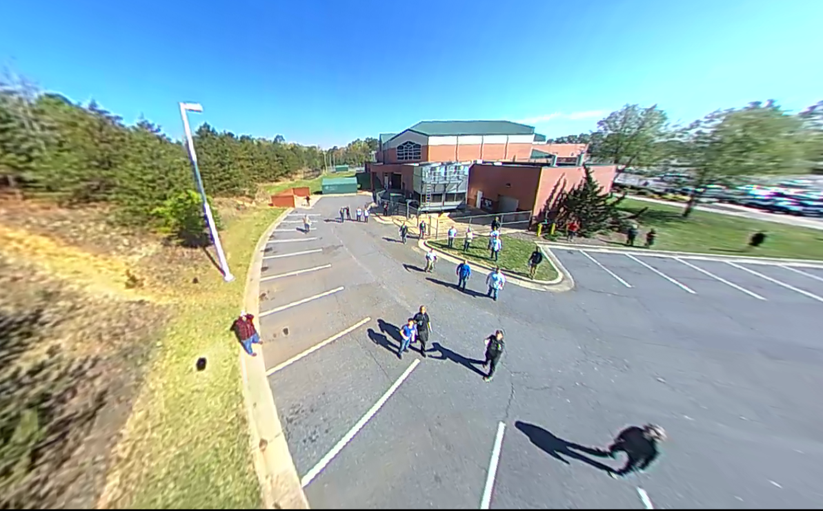 Launch of balloon over parking lot