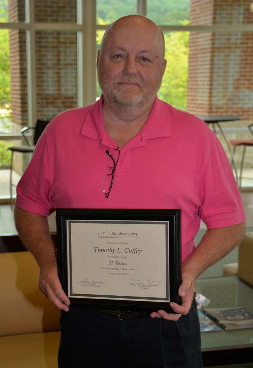 Photo of SCC employee who was honored for 35 years of service to North Carolina.
