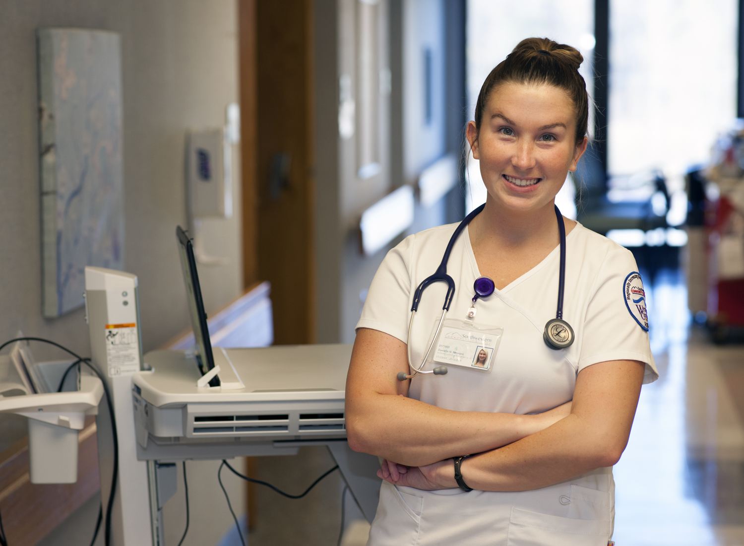 Danielle Shomper, SCC’s first RIBN (Regionally Increasing Baccalaureate Nurses) graduate, spoke at SCC’s health sciences division graduation ceremony on Wednesday, May 11 at the college’s Jackson Campus. Shomper is shown here during her clinical rotation at Harris Regional Hospital in Sylva.