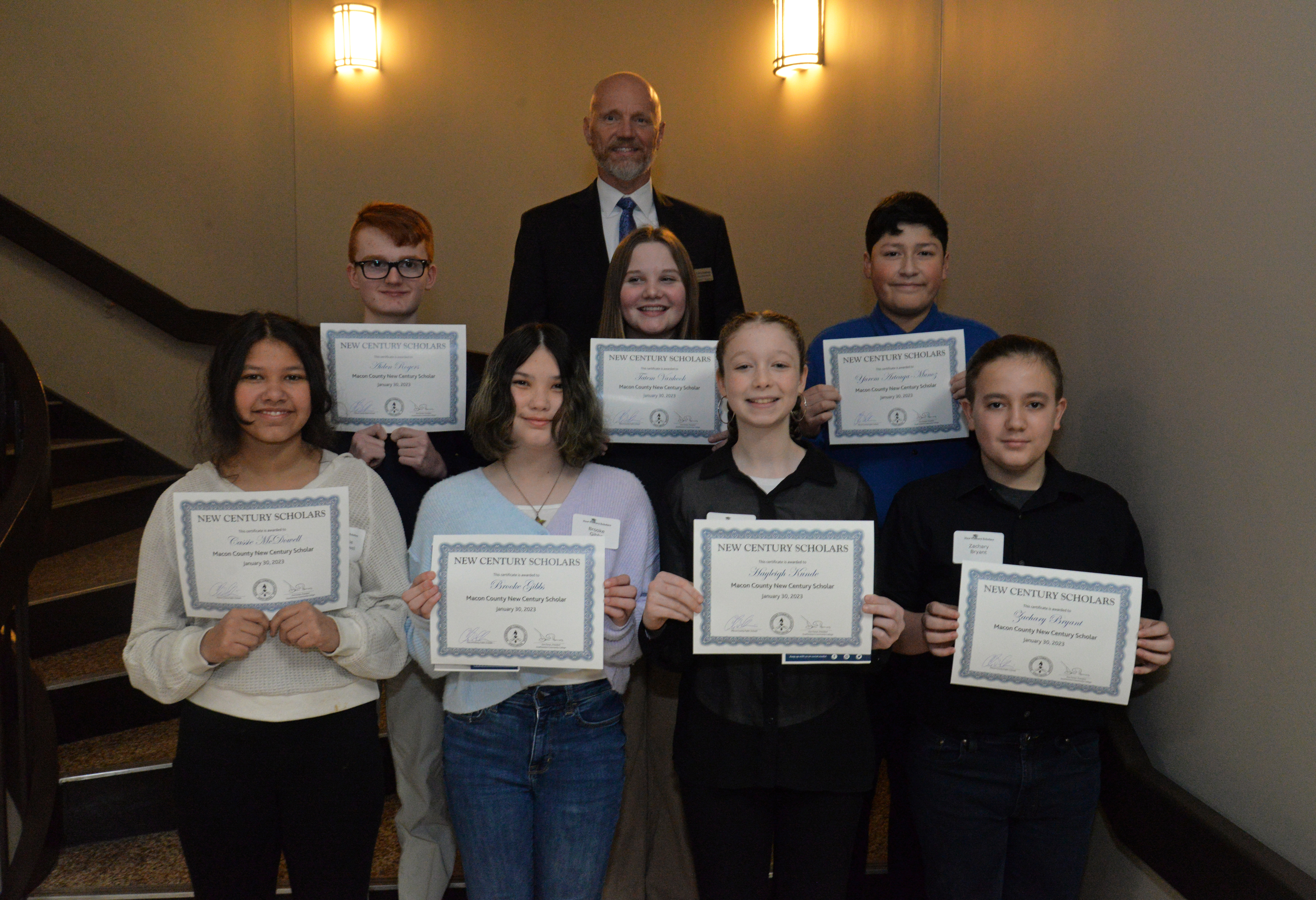 Macon County New Century Scholars pose with their superintendent, Dr. Chris Baldwin