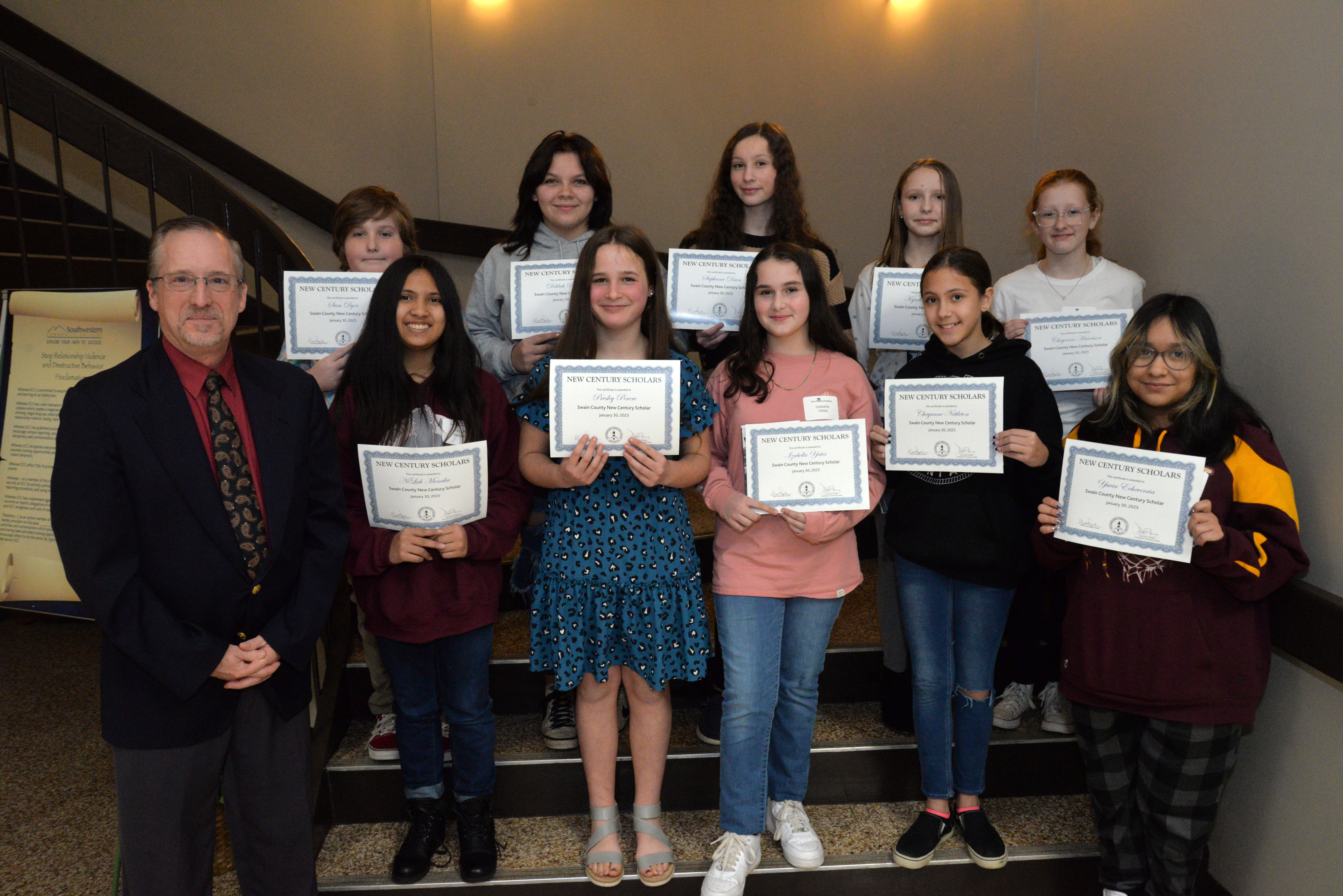 Swain County New Century Scholars pose with their superintendent, Mark Sale