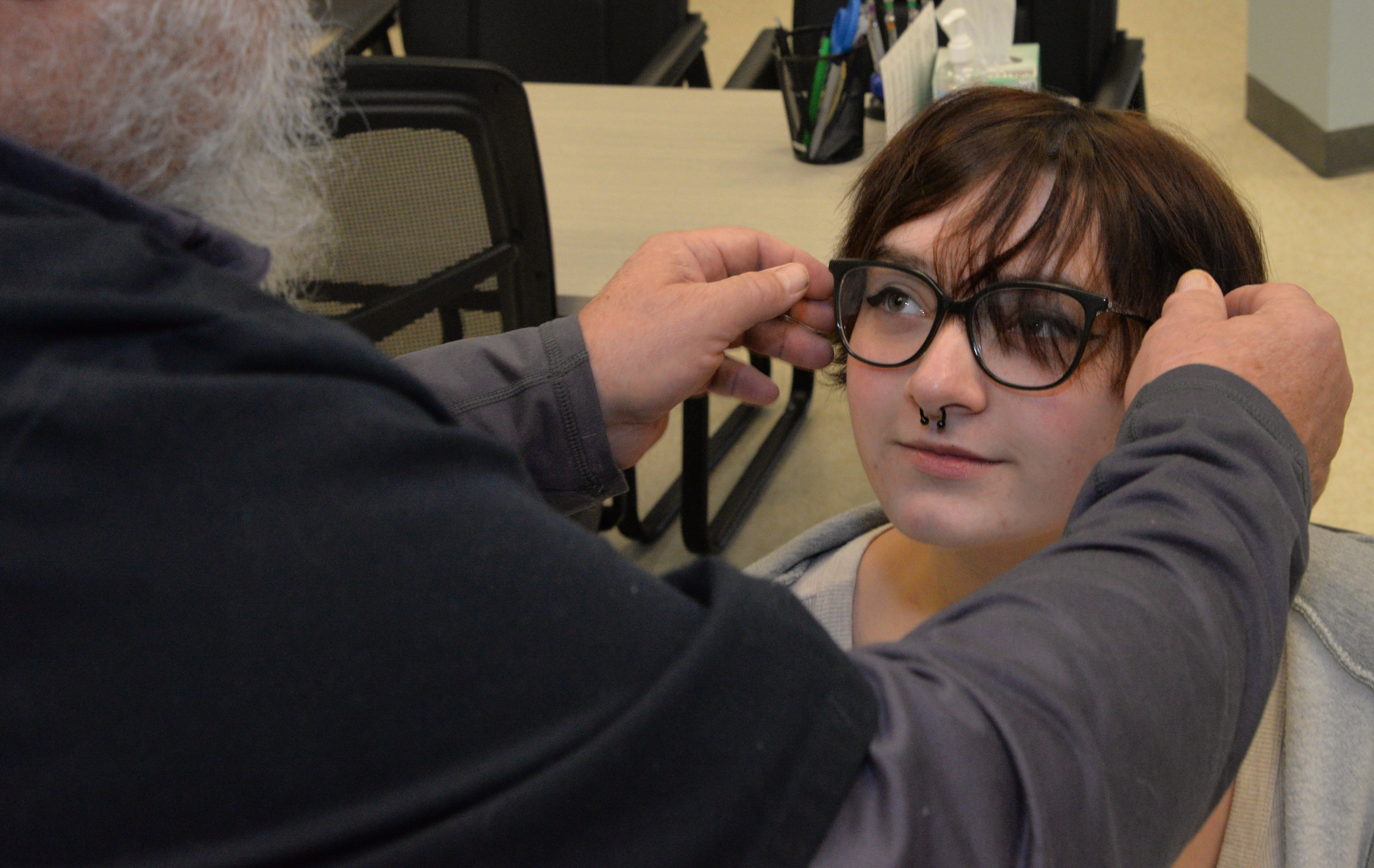 Bella Clonch is fitted with her new glasses