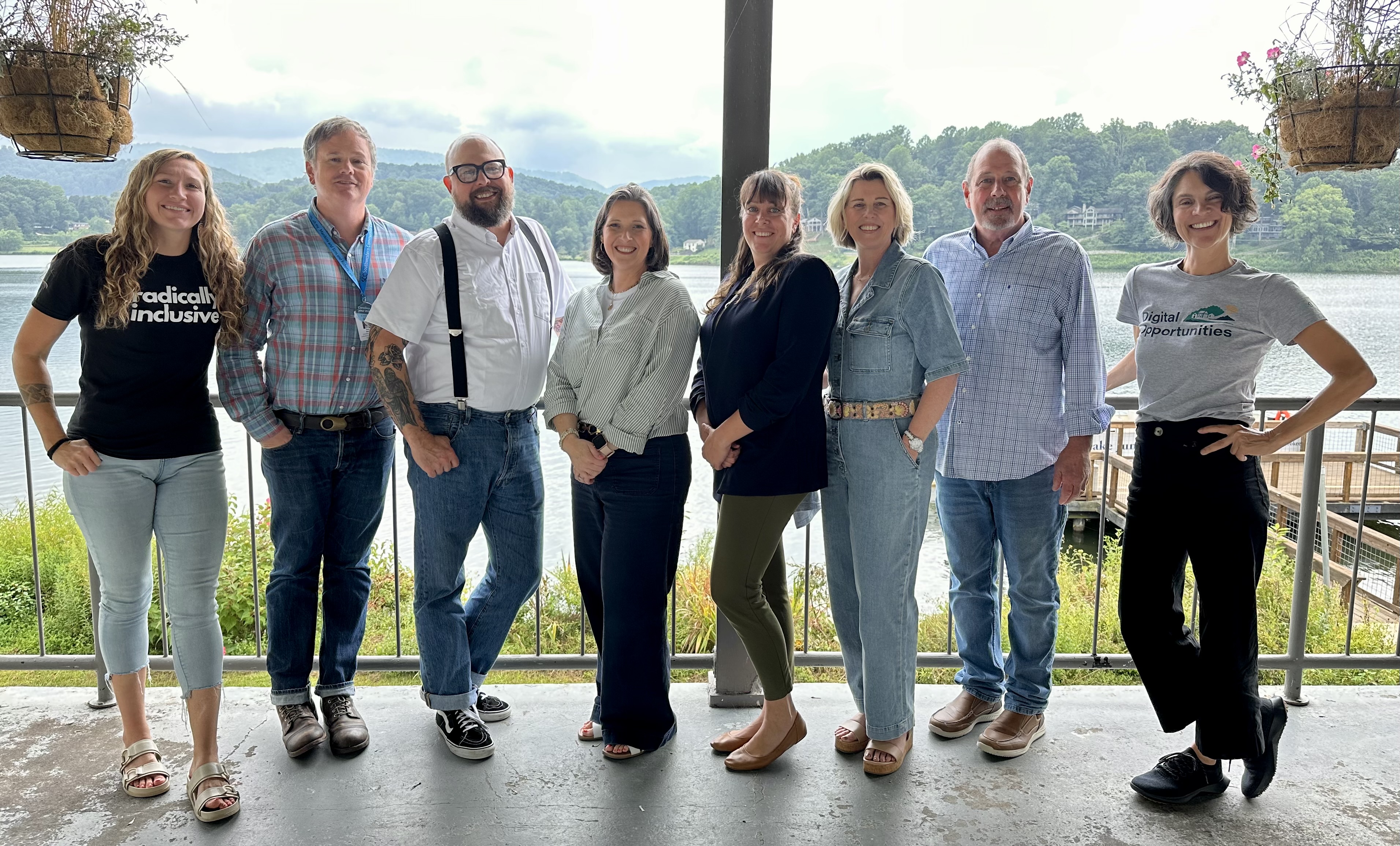 Members of Elevate Digital Collaborative recently met at Lake Junaluska for a Dogwood Digital Opportunities Initiative Retreat. Pictured here are, from left: Katelynn Ledford-McCoy of RezHope, Evan Hatch of Southwestern Community College, TJ Smith of International Friendship Center, Tiffany Henry of Jackson County Economic Development, Becca Scott of Southwestern Commission, Tonya Snider of TenBiz, Tobin Starrs of Jackson County Economic Development and Sarah Thompson of Dogwood Health Trust.