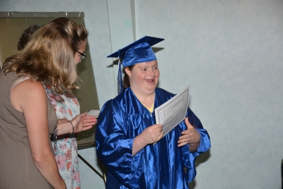 Picture of Katherine Lancaster speaking at SCC's Project SEARCH program's graduation in 2016