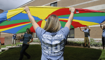Students in Southwestern Community College’s Occupational Therapy Assistant program undergo a class activity earlier this academic year.