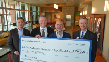 First Citizens Bank representatives on behalf of the Robert P. Holding Foundation recently presented a $20,000 check to the SCC Foundation for student scholarships. Pictured here are, from left: Neil Chapman, First Citizens Bank Senior Portfolio Strategist; Scott Connor, First Citizens Bank Senior Vice President; Darren Morton, Institutional Consultant for First Citizens Bank Institutional Wealth; and Brett Woods, Director of the SCC Foundation.