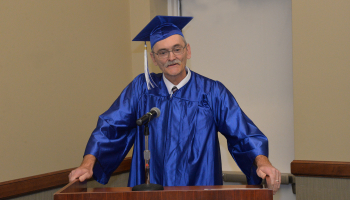 George DeWitt address the crowd during SCC’s High School Equivalency graduation ceremony on Jan. 11 in Sylva.