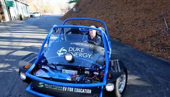 Instructor David Myers takes the Switch vehicle for a spin