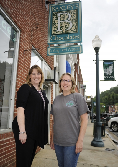 Tiffany Henry and Lauren Baxley in downtown Sylva