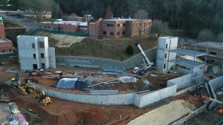 Aerial photo of construction zone.